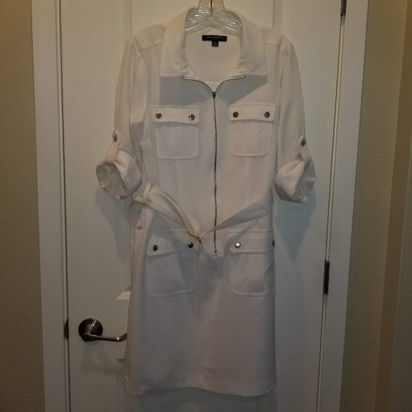 Sharagano Dresses & Skirts - Shargano Off-White Belted Cargo Pocket Career Dress 10